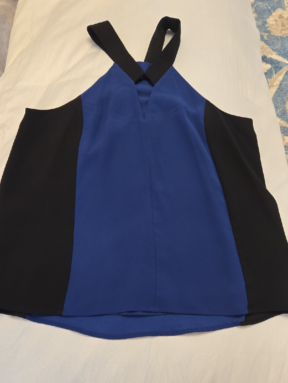 BCBGMaxAzaria Blue and Black Colorblock Halter Top